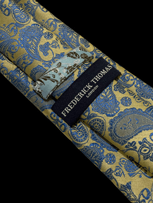 gold & light blue paisley design tie